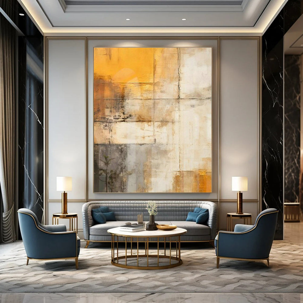 Repeated Yellow - Gray Abstract Art for Modern Coworking Space & Art Gallery Pop - up DLZ1955