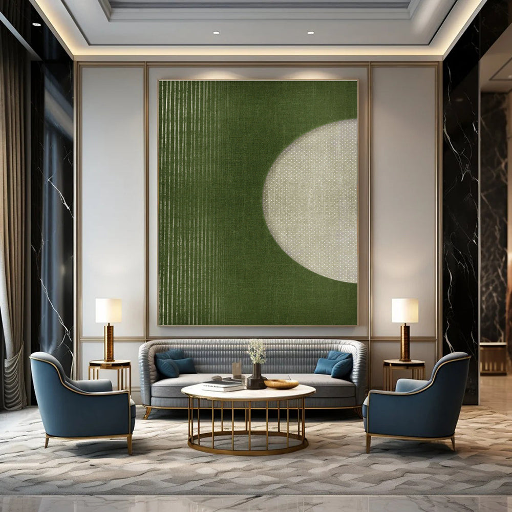 Green Circle & Lines Art for Japandi - Style Living Room & Creative Studio DLZ1367