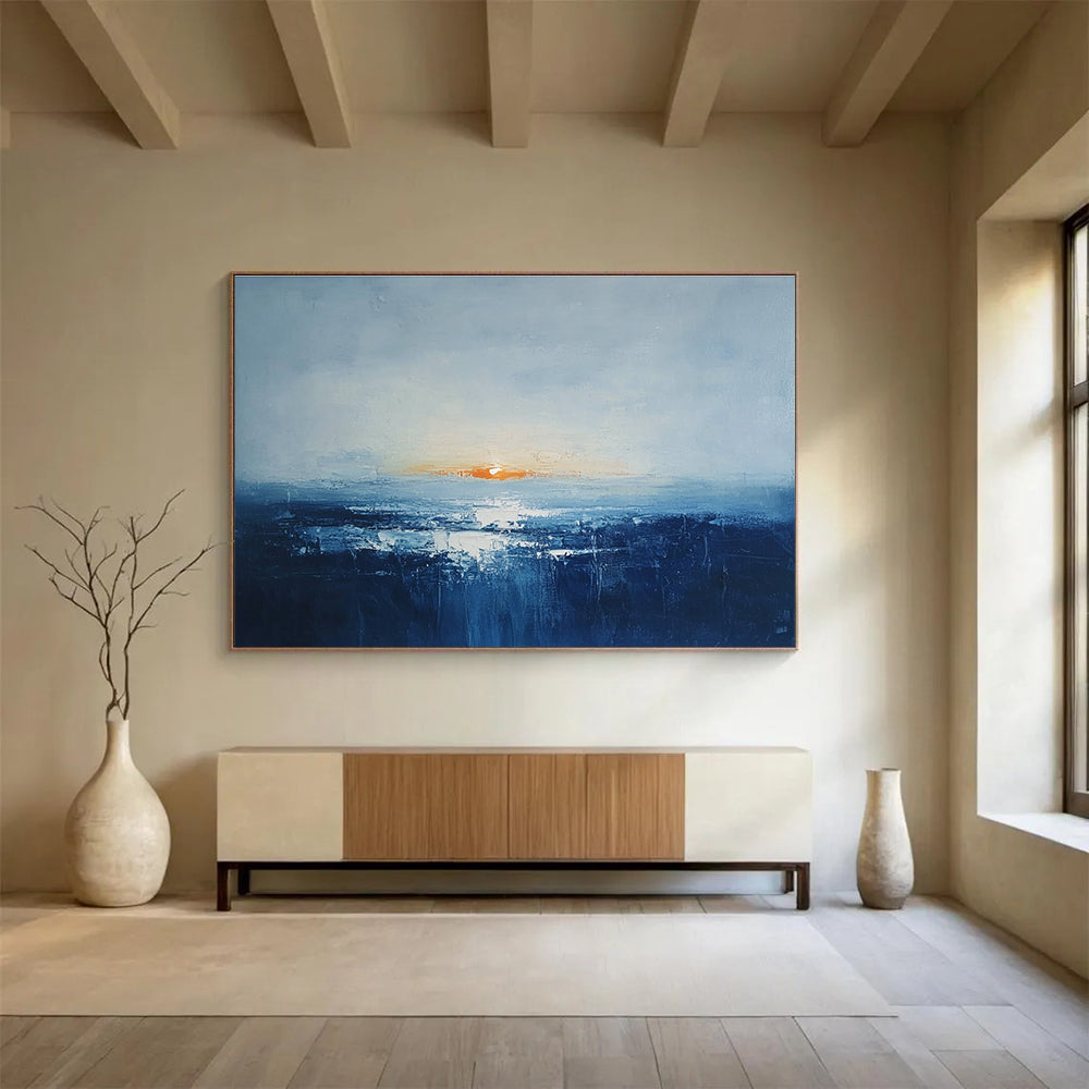 Subtle Sunset Seascape Art for Coastal Home Library & Serene Waiting Room SC106