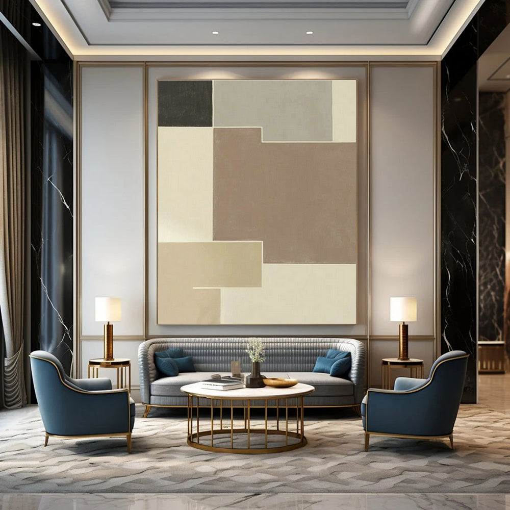Brown - Grey Geometric Abstract Art for Living Room & Bedroom DLZ0514