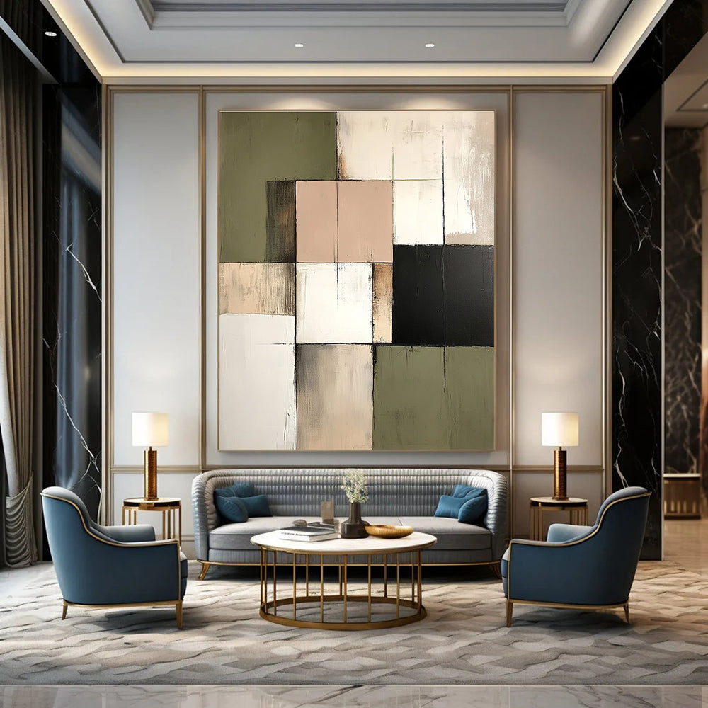 Muted Color Block Grid for Sophisticated Library & Minimalist Home Office STSC765