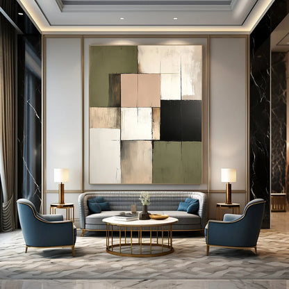 Muted Color Block Grid for Sophisticated Library & Minimalist Home Office STSC765
