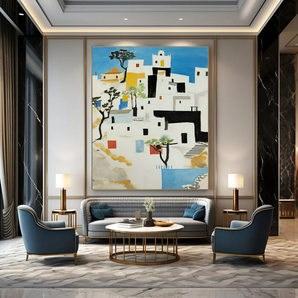 White Building Landscape Art for Mediterranean - Style Villa & Travel Agency Office DLZ1769