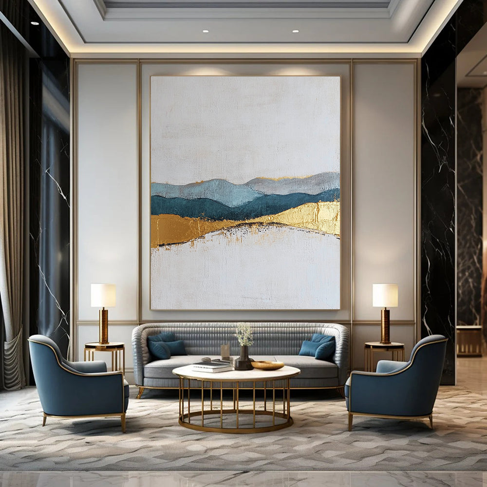 Golden - Hued Mountain Range Art for Luxury Living Room & Hotel Reception STSC110