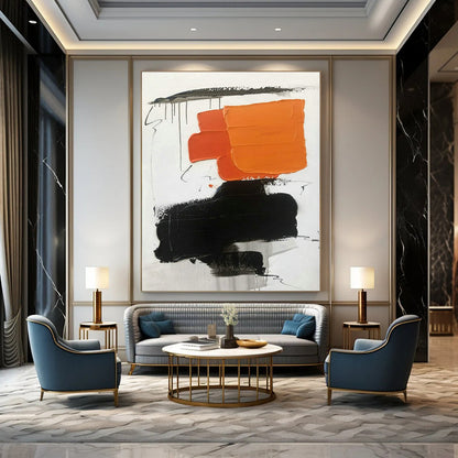 Orange - Black Abstract Art for Sports Bar & Creative Agency Break Area DLZ1684