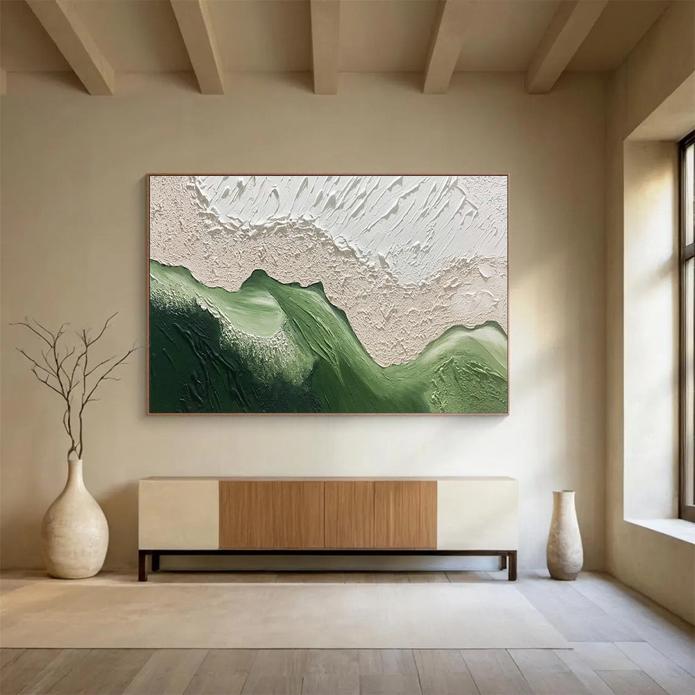 Green - White Abstract Relief Art for Minimalist Home Office Calm Corners DLZ3258