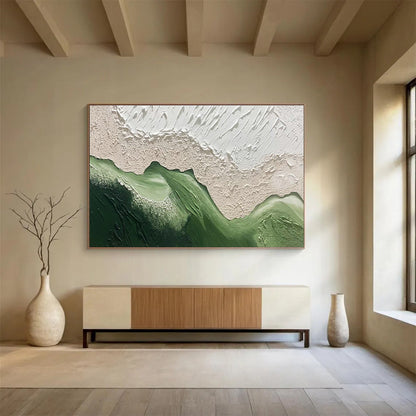 Green - White Abstract Relief Art for Minimalist Home Office Calm Corners DLZ3258