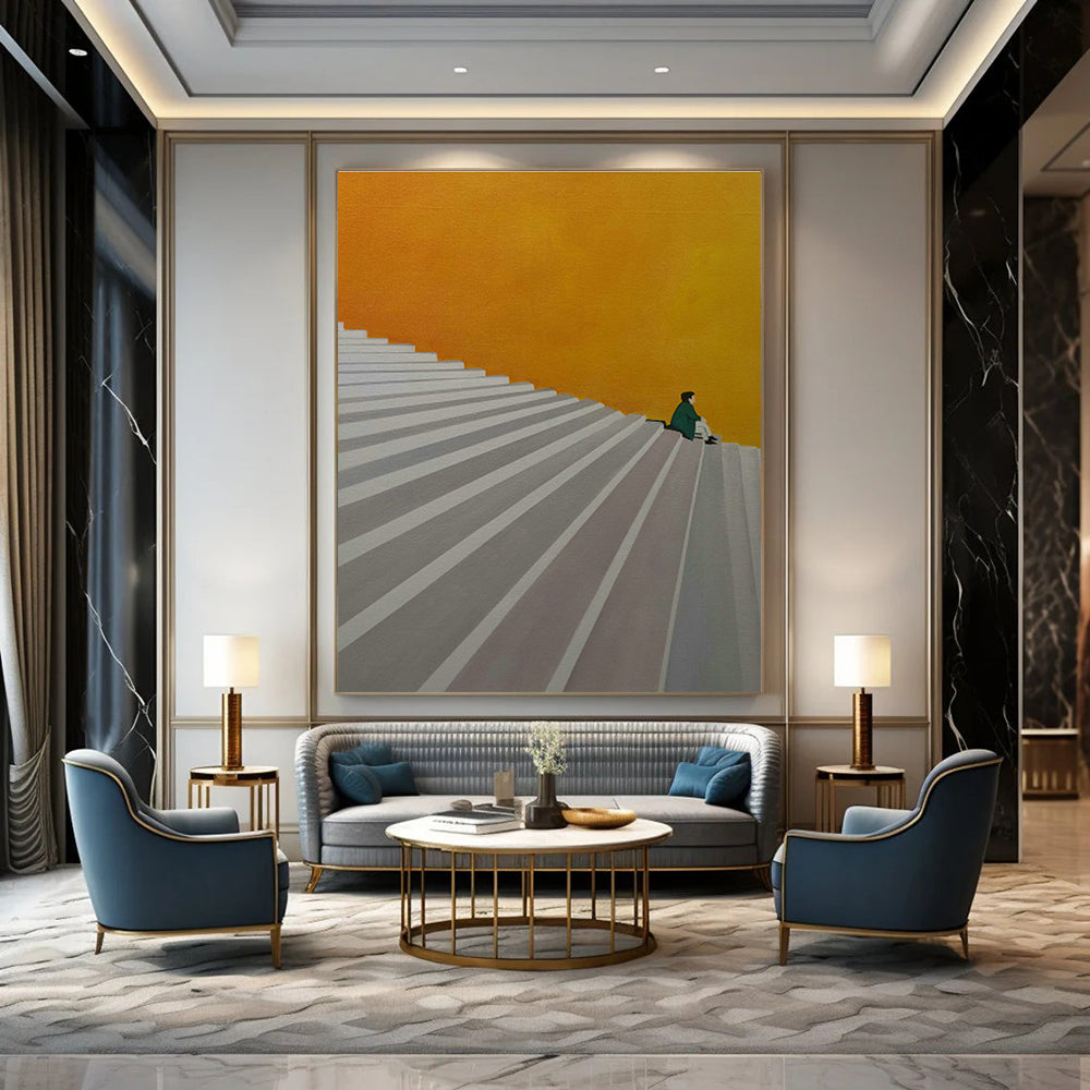 Figure on Stairs Art for Thoughtful Reading Nook & Modern Entryway DLZ0867
