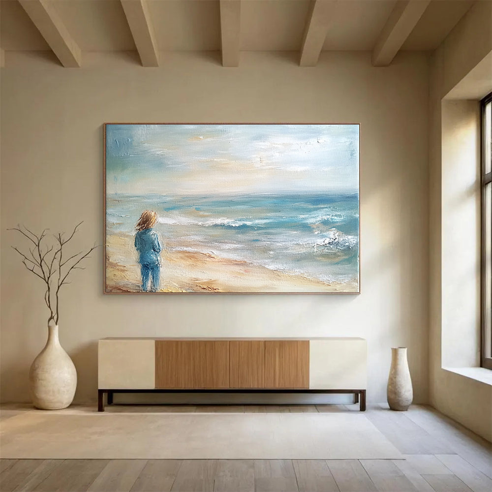 Solitary Figure by the Sea Art for Coastal Home Office & Meditation Space SC411
