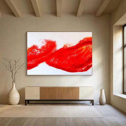 Red Flowing Abstract Art for Bold Restaurant Entrance DLZ2953