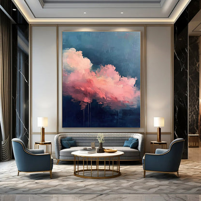 Pink Clouds on Dark Blue Abstract Art for Spa & Home Lounge DLZ0584