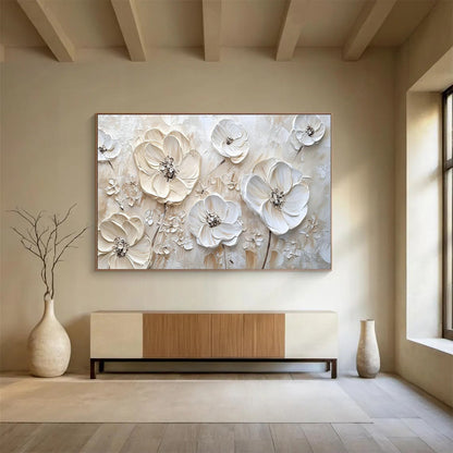 White Flower Relief Art for Minimalist Bedroom Accent Walls DLZ3290