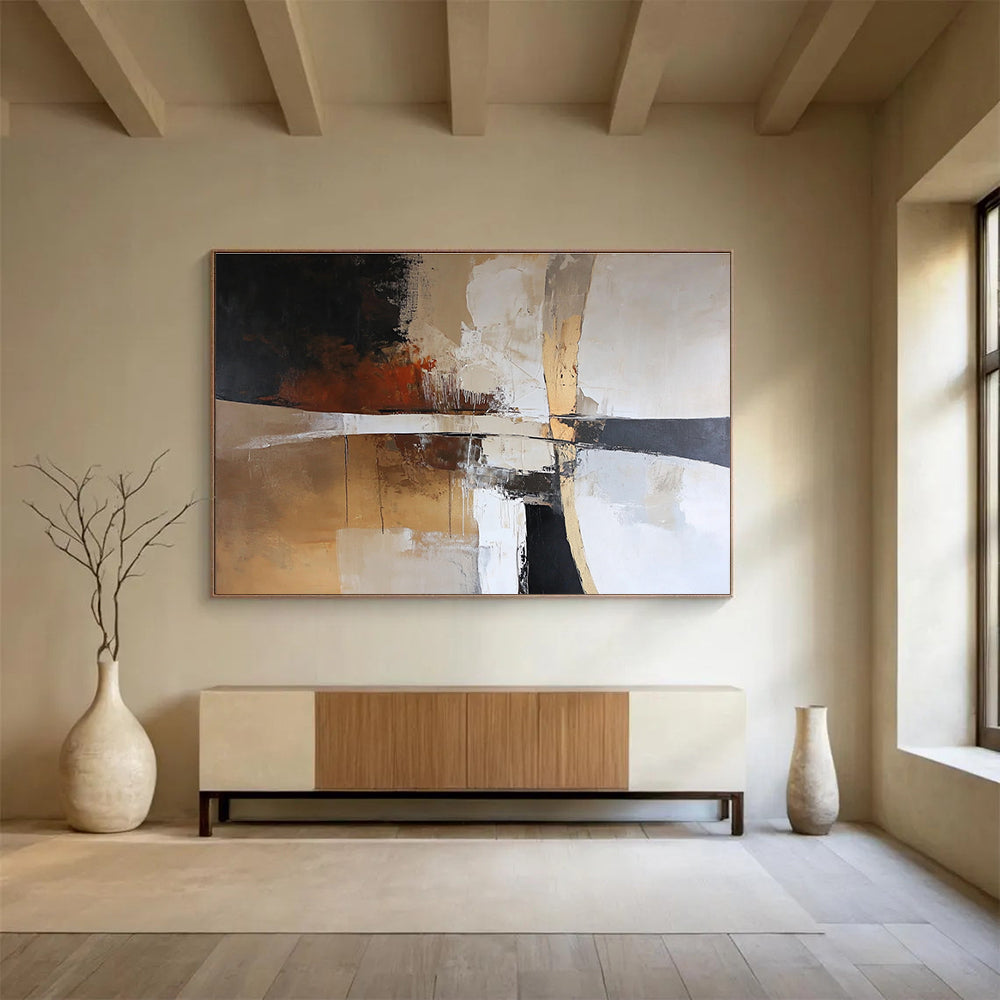 Beige - Toned Abstract with Drips Art for Neutral - Toned Hotel Suite & Classic Library SC328