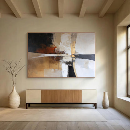 Beige - Toned Abstract with Drips Art for Neutral - Toned Hotel Suite & Classic Library SC328
