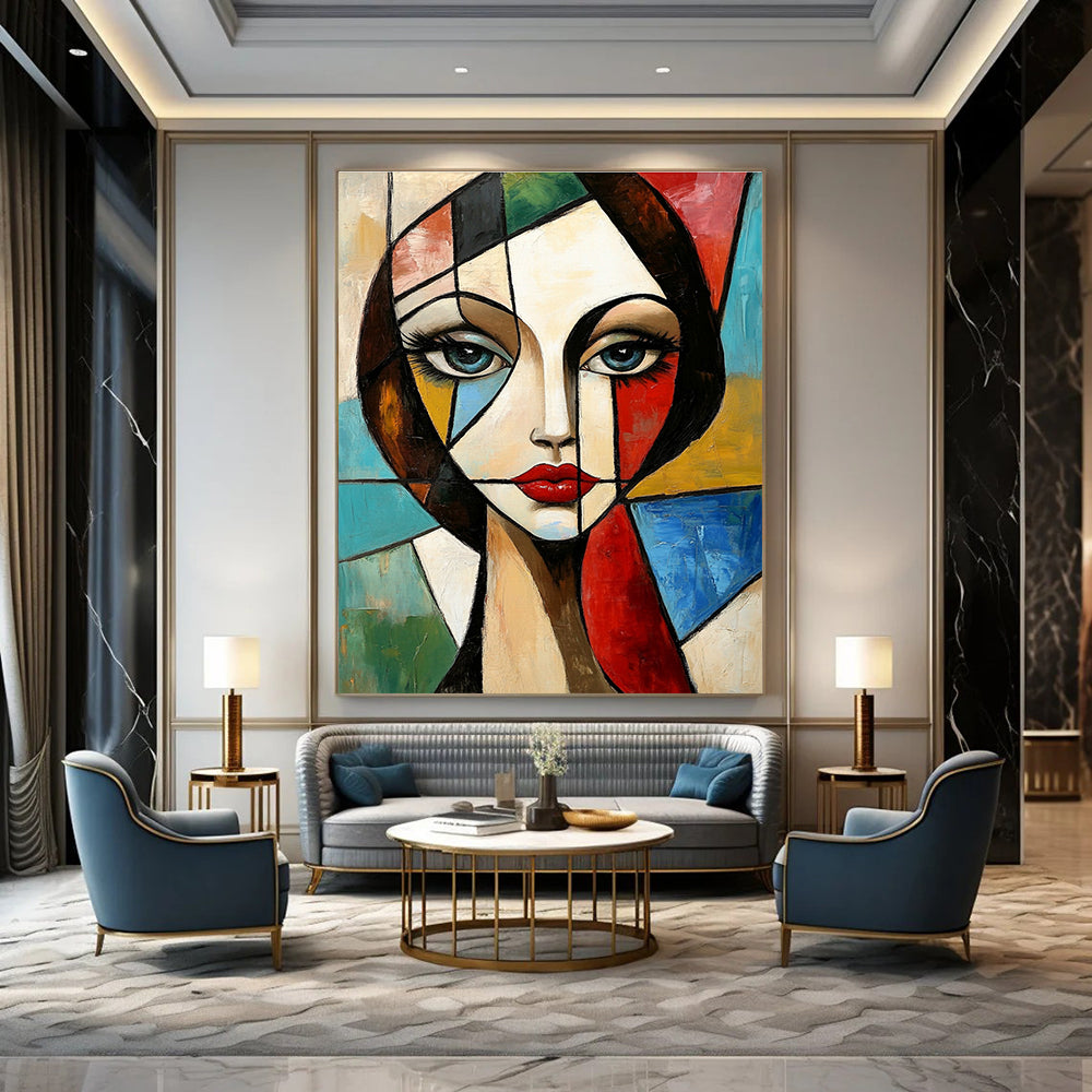 Cubist Portrait Art for Art History Enthusiast’s Office & Modernist Home Library STSC1376