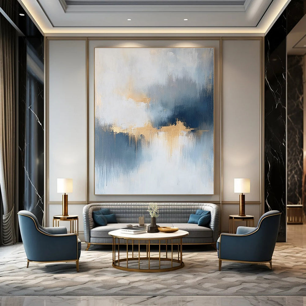 Blue, Grey, and Gold Abstract for Sophisticated Living Room & Luxury Hotel Suite STSC386