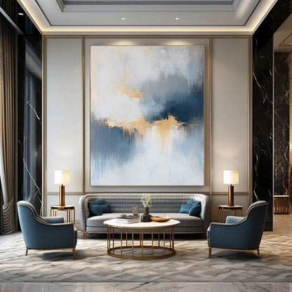 Blue, Grey, and Gold Abstract for Sophisticated Living Room & Luxury Hotel Suite STSC386