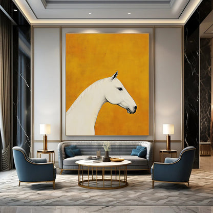 White Horse on Orange Art for Equestrian Home & Modern Art Gallery STSC1090