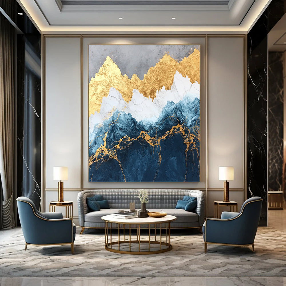Blue - Gold Mountain Waves Art for Architect’s Conference Room & Upscale Lounge STSC123