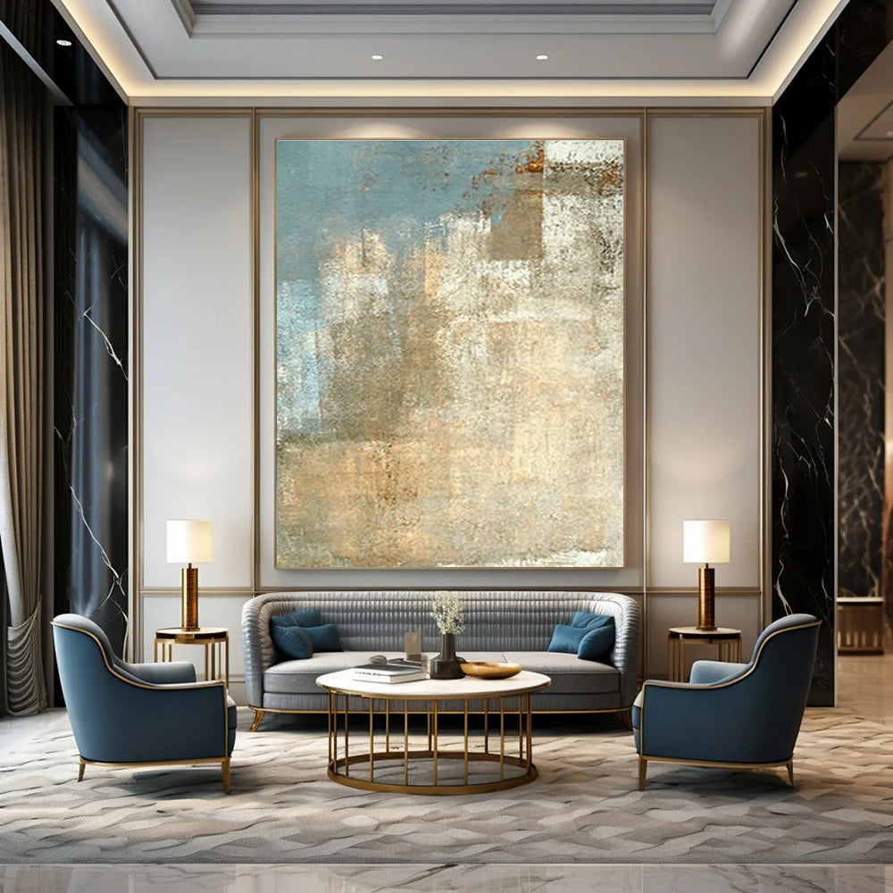Beige - Blue Abstract for Coastal Home Living Room & Minimalist Spa Waiting Area DLZ0892
