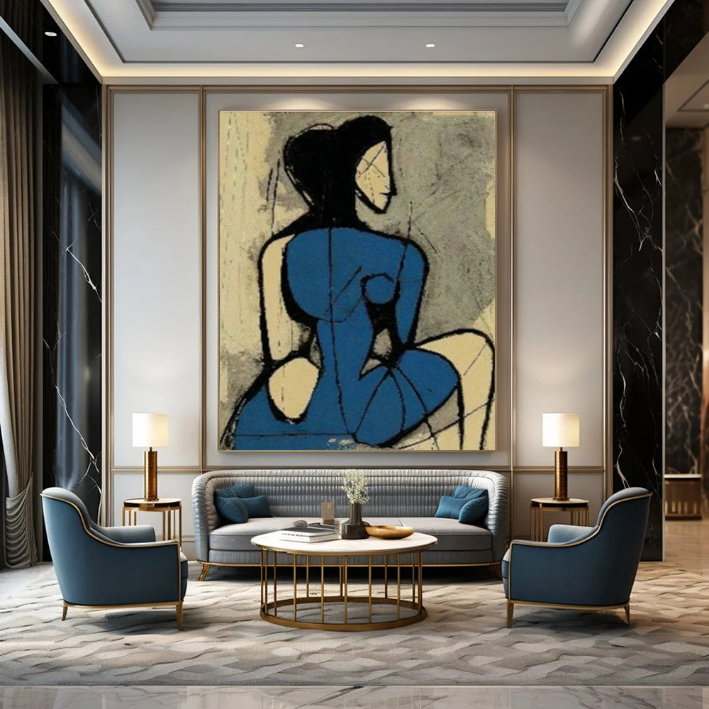 Abstract Blue Figure Art for Modern Art Gallery & Bohemian - Inspired Bedroom DLZ1424