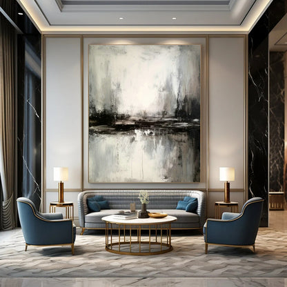 Black - White - Gray Reflection Abstract Art for Minimalist Home & Art Gallery Lounge DLZ1815