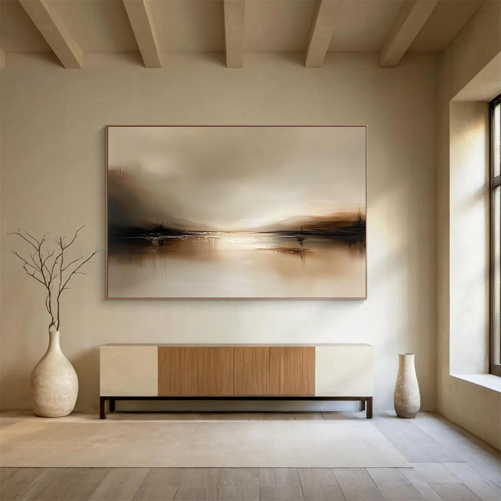 Brown Tonal Lake Art for Rustic Lodge & Neutral - Toned Study SC071