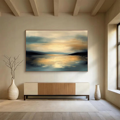 Golden Lake Sunset Art for Lakeside Villa & Luxury Living Room SC064