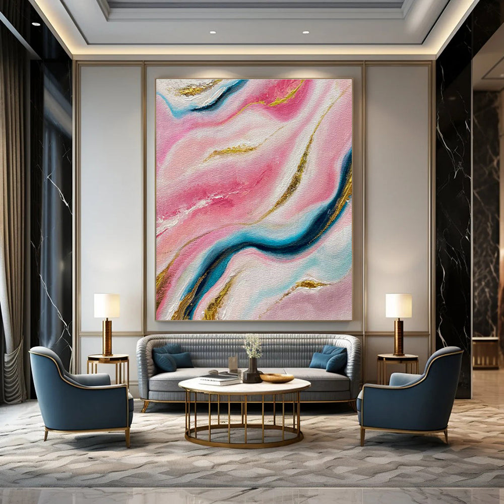 Pink - Gold - Blue Abstract Art for High - End Beauty Salon Treatment Rooms DLZ0028