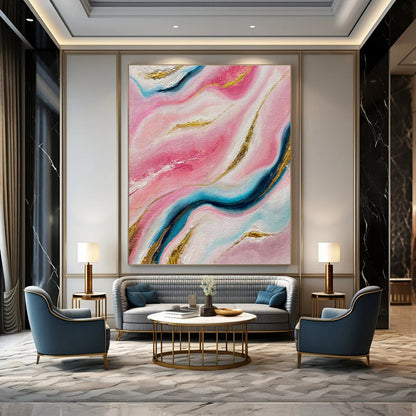 Pink - Gold - Blue Abstract Art for High - End Beauty Salon Treatment Rooms DLZ0028