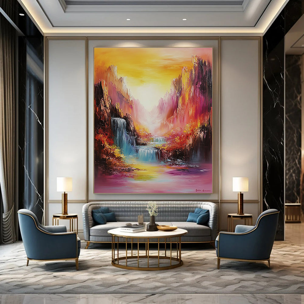 Colorful Mountain Waterfall Art for Adventure - Themed Hotel Lobby & Nature - Inspired Spa STSC1374