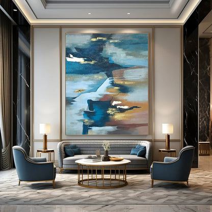 Blue - Gold - Brown Abstract Art for Riverside Residence & Sophisticated Lounge DLZ1903
