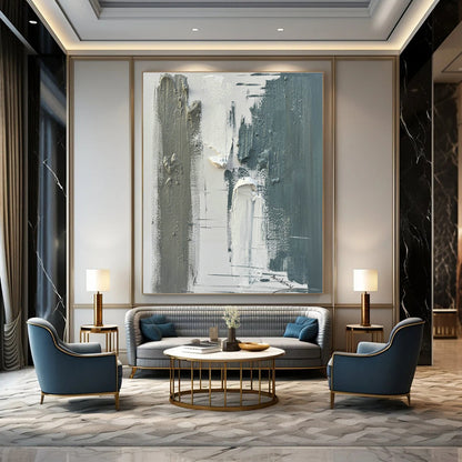 Gray - White Textured Abstract Art for Modern Library & Industrial Studio DLZ0804