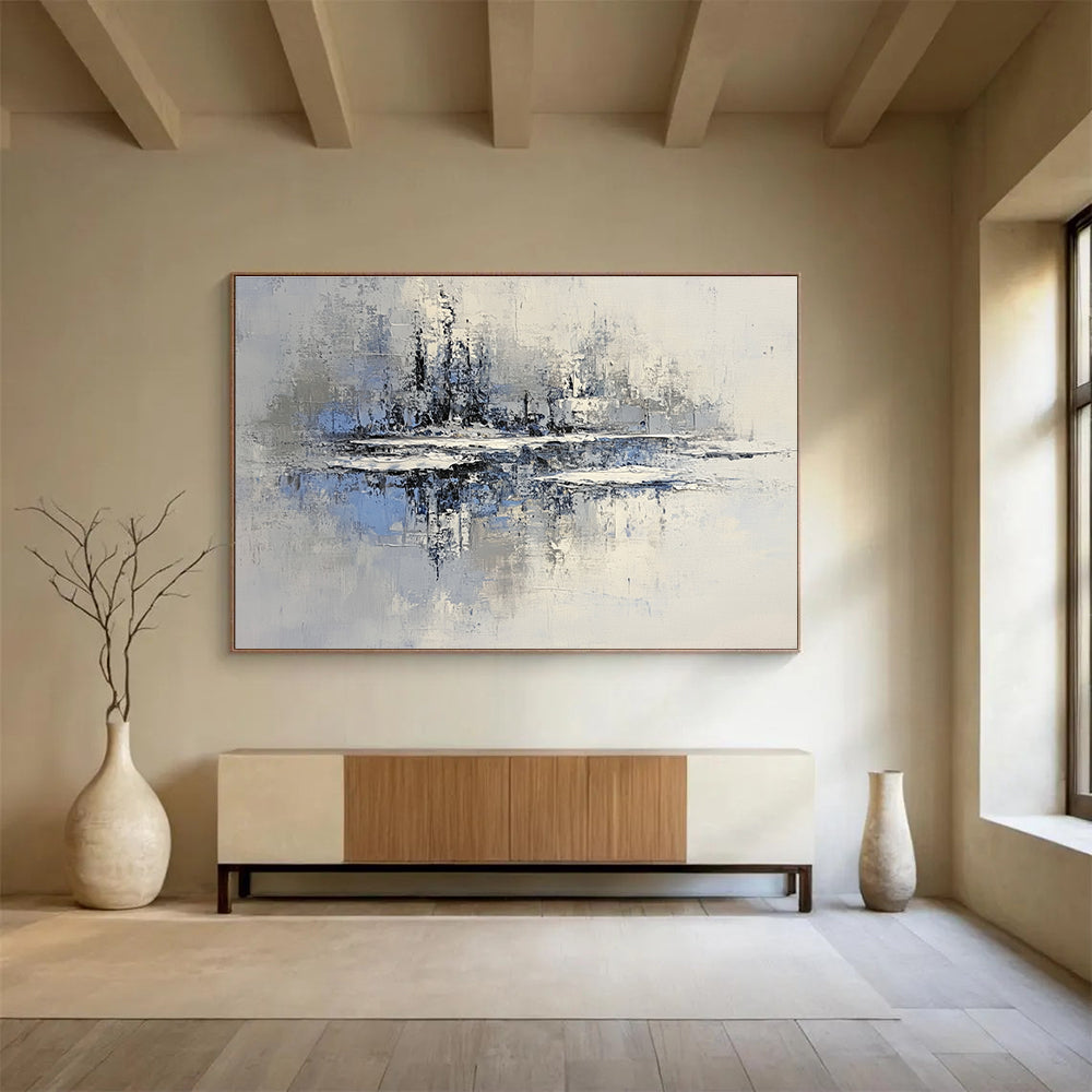 Frosty Landscape Reflection Art for Winter Lodge & Minimalist Ski Resort SC158