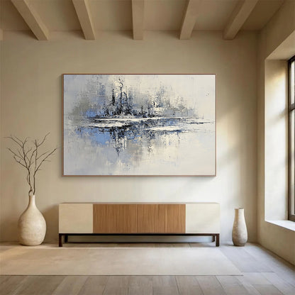 Frosty Landscape Reflection Art for Winter Lodge & Minimalist Ski Resort SC158