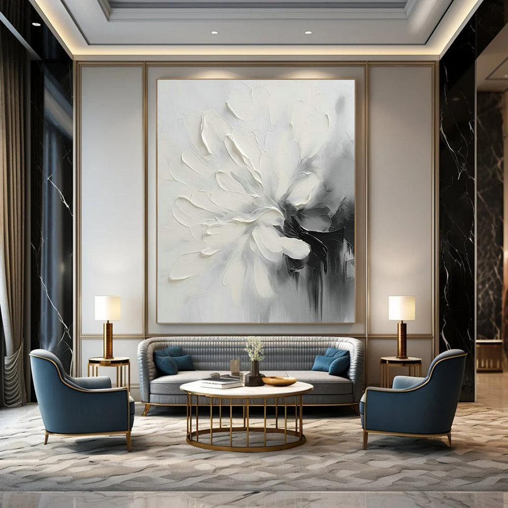 Black - White Flower Abstract Art for Minimalist Home & Monochrome Café DLZ1647