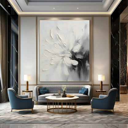 Black - White Flower Abstract Art for Minimalist Home & Monochrome Café DLZ1647