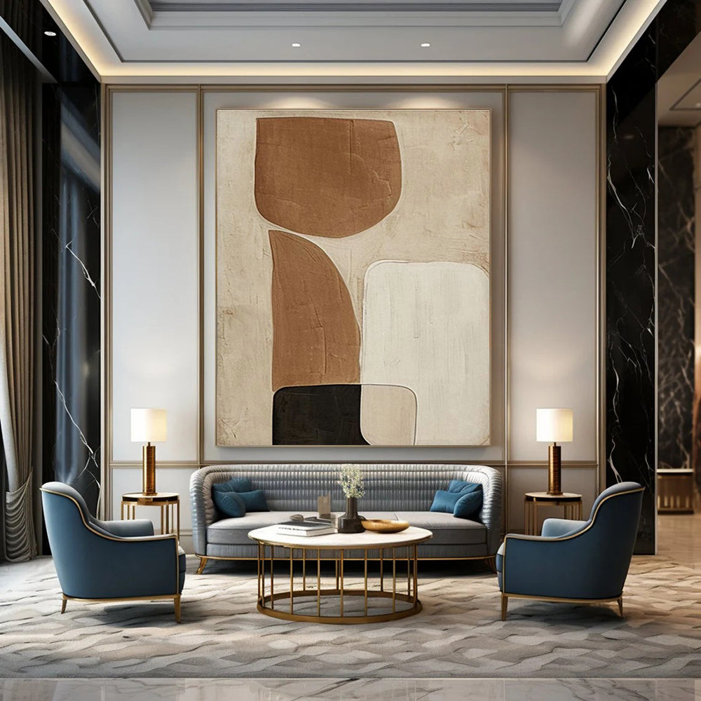 Brown and Beige Abstract Shapes Art for Neutral - Toned Study & Mid - Century Modern Home DLZ2194
