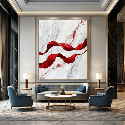 Red Ribbons on Marble Art for Luxury Hotel Spa & Sophisticated Home Bathroom STSC1416