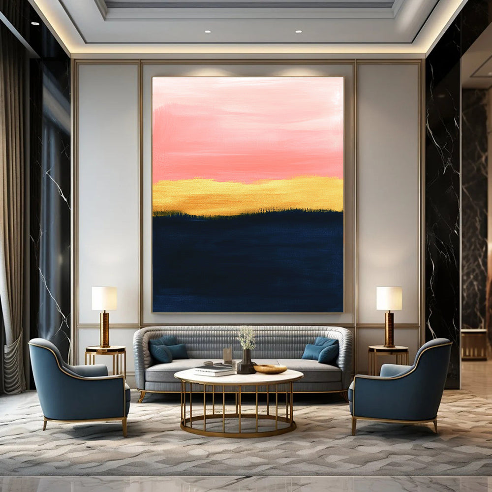 Pink and Gold Sunset Art for Coastal Home Living Area & Wellness Spa STSC1345