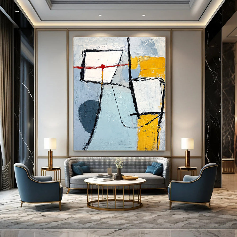 Blue and Yellow Abstract Forms for Coastal - Themed Home & Bright Office Space STSC613