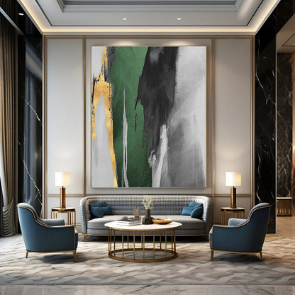 Green, Gray, and Gold Abstract Art for Luxury Home Office & Nature - Themed Spa DLZ2222