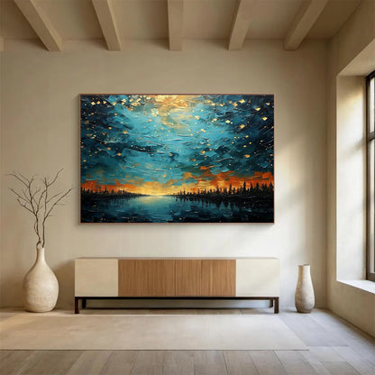 Starry Night Lake Landscape Art for Cosy Cabin Getaways DLZ3090