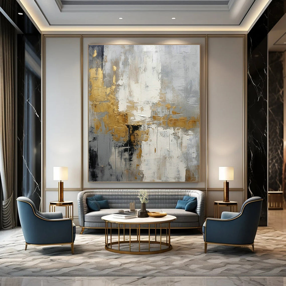 Gold - Gray Abstract Art for High - End Spa & Art - Deco Apartment DLZ1069