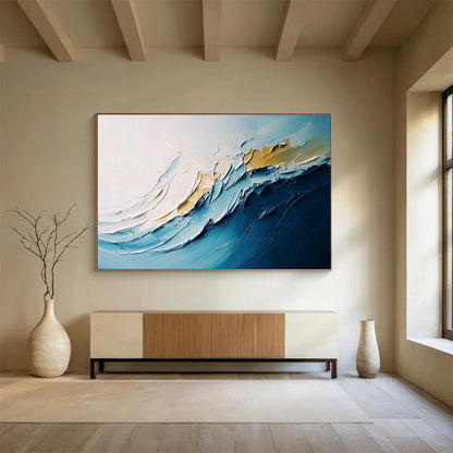 Textured Blue Waves Art for Coastal Spa & Beach House Living Room SC368