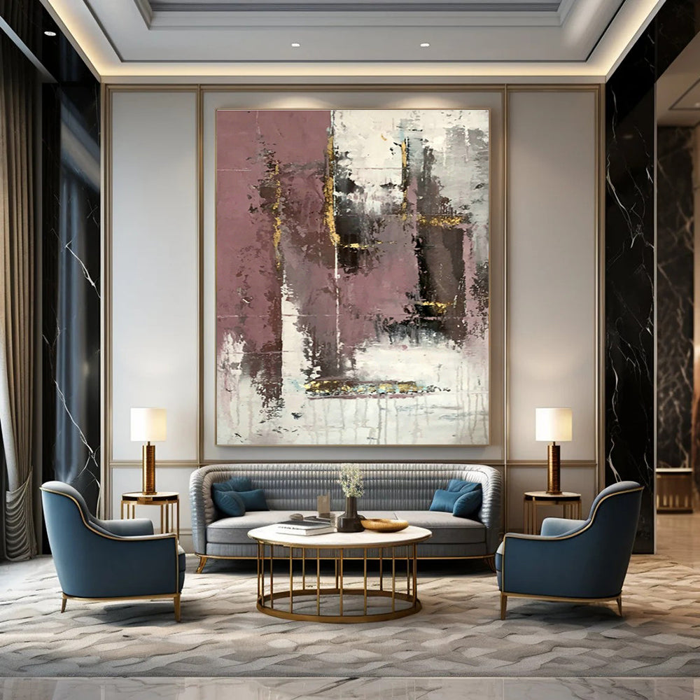 Pink - Gold Abstract Art for Living Room & Dining Room DLZ0556
