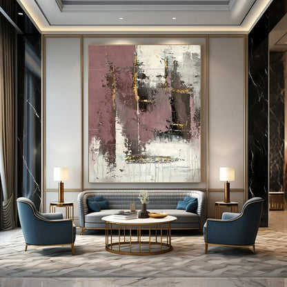 Pink - Gold Abstract Art for Living Room & Dining Room DLZ0556