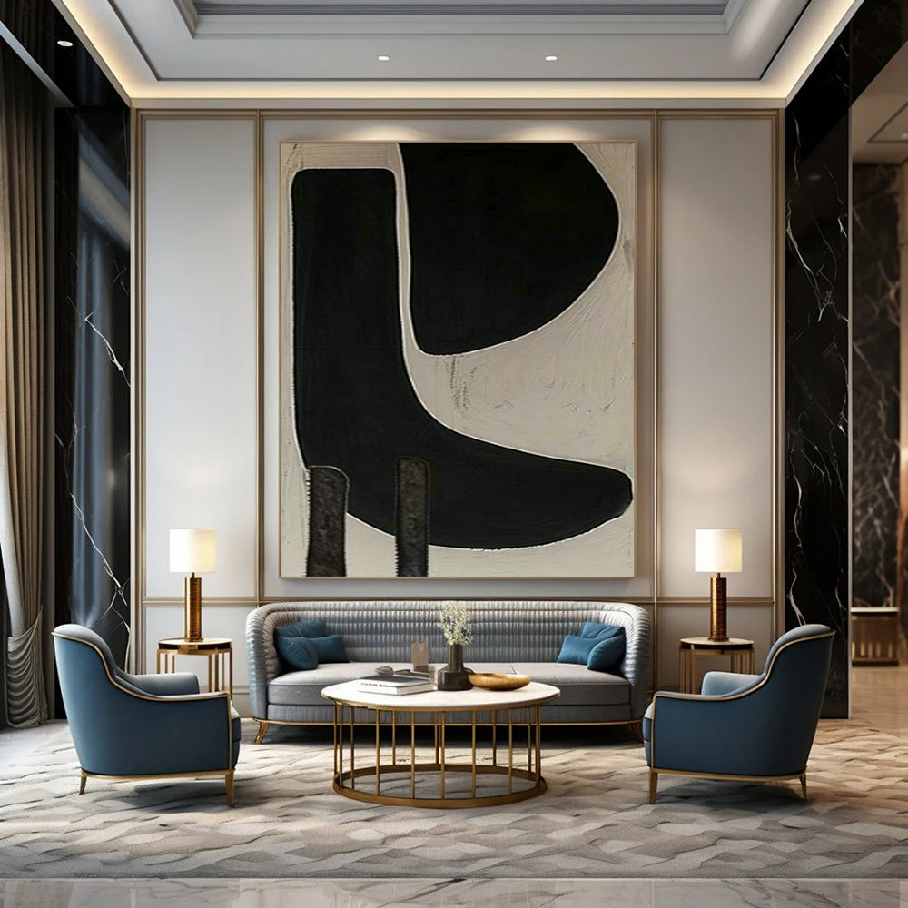 Black and White Curved Abstract Art for Scandinavian - Style Home & Art - Themed Library DLZ1975