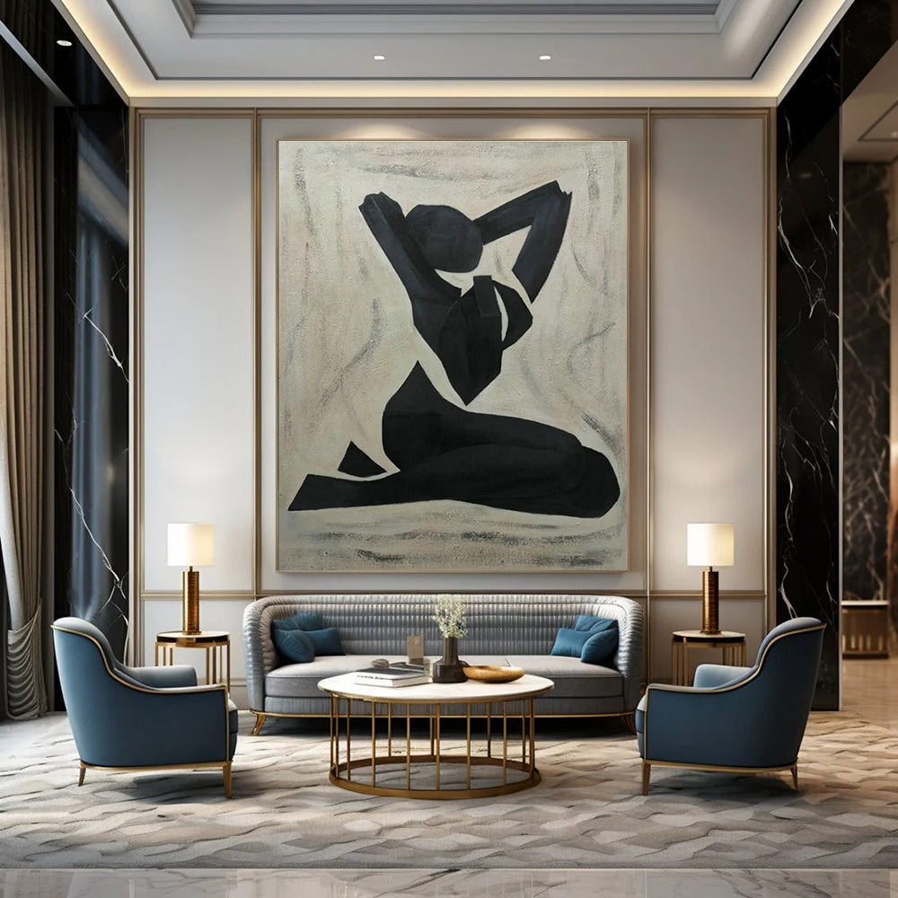 Black Yoga Pose Silhouette Art for Wellness Center & Minimalist Bedroom DLZ2265