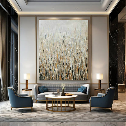 Gold - Blue Rain - like Abstract Art for Living Room & Dining Room DLZ0307